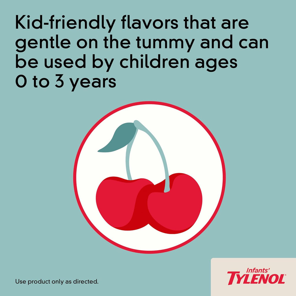 Tylenol Infants Oral Suspension | 160 mg Acetaminophen for Pain & Fever Relief | Dye-Free Cherry Flavor | 2 FL OZ