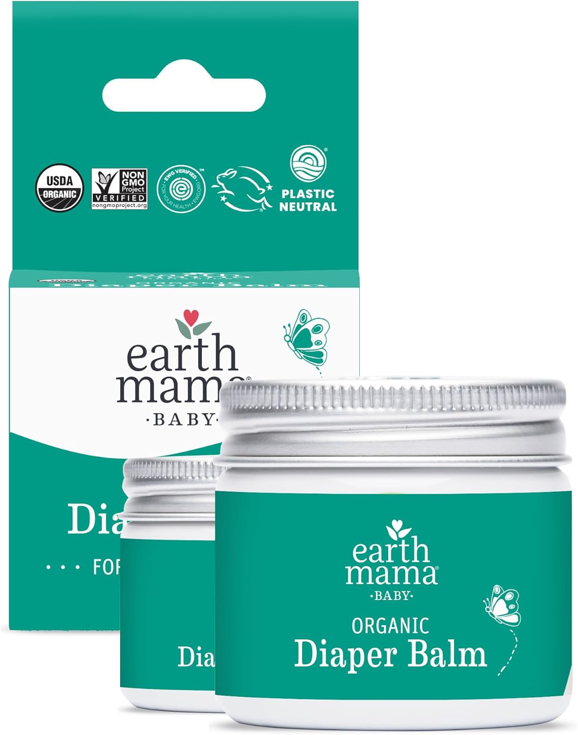 Earth Mama Organic Diaper Balm | USDA Certified | Calendula & Herbal Diaper Cream | Multi-Purpose Baby Ointment, 2 oz (2-Pack