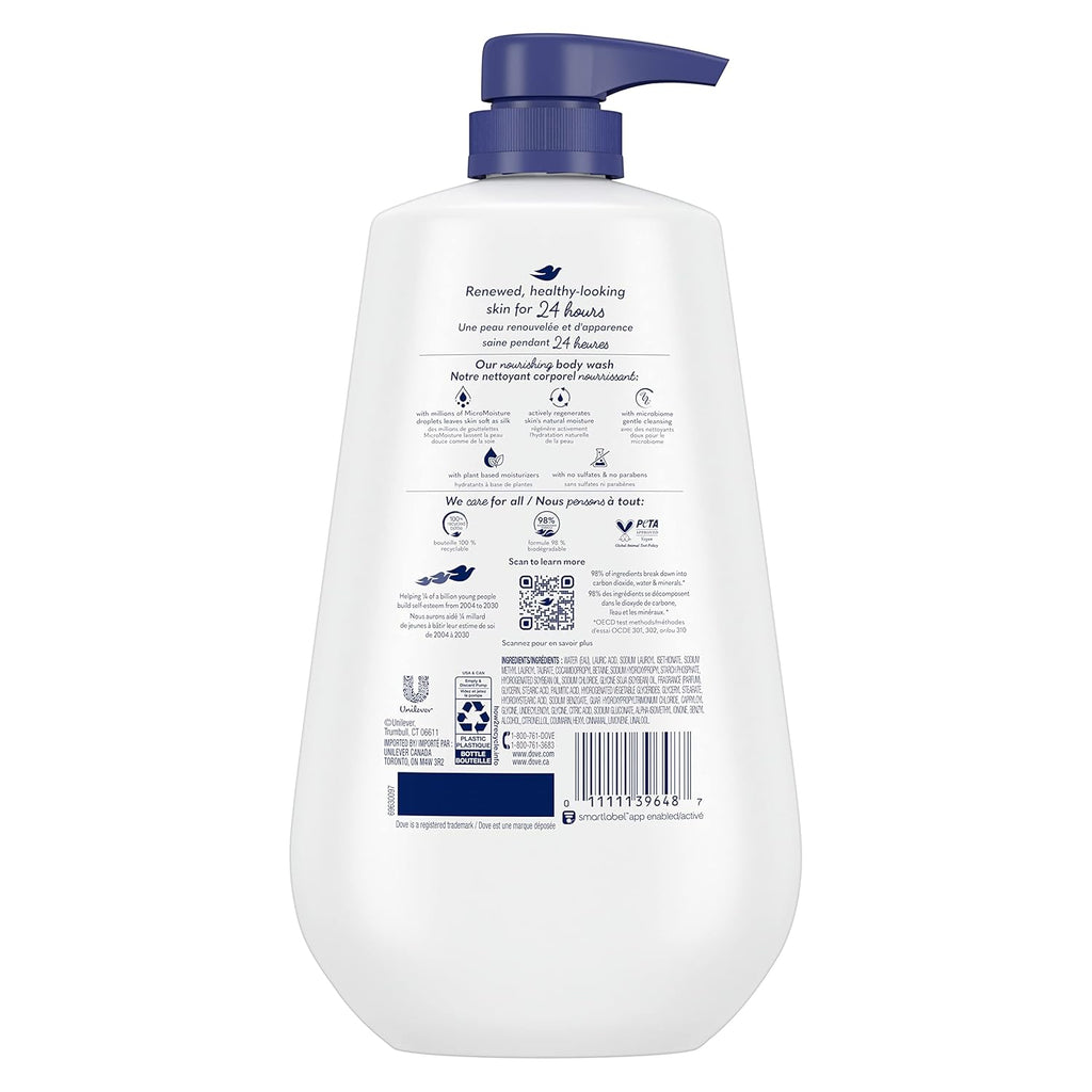 Dove Deep Moisture Body Wash with Pump 30.6 oz – 24HR Hydration for Dry Skin