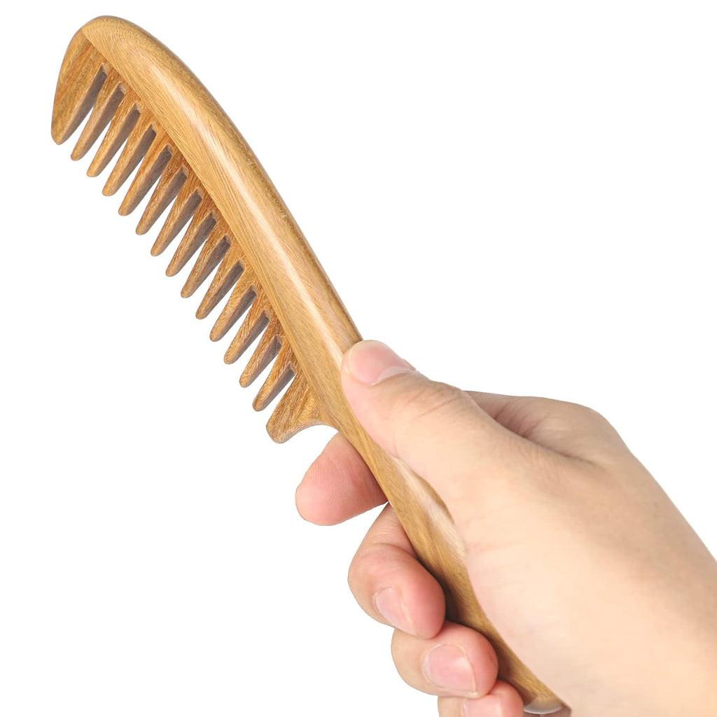 Onedor Handmade 100% Natural Green Sandalwood Hair Combs - Anti-Static Sandalwood Scent Natural Hair Detangler Wooden Comb (Wide Tooth),1 Count (Pack of 1) - Ballimart