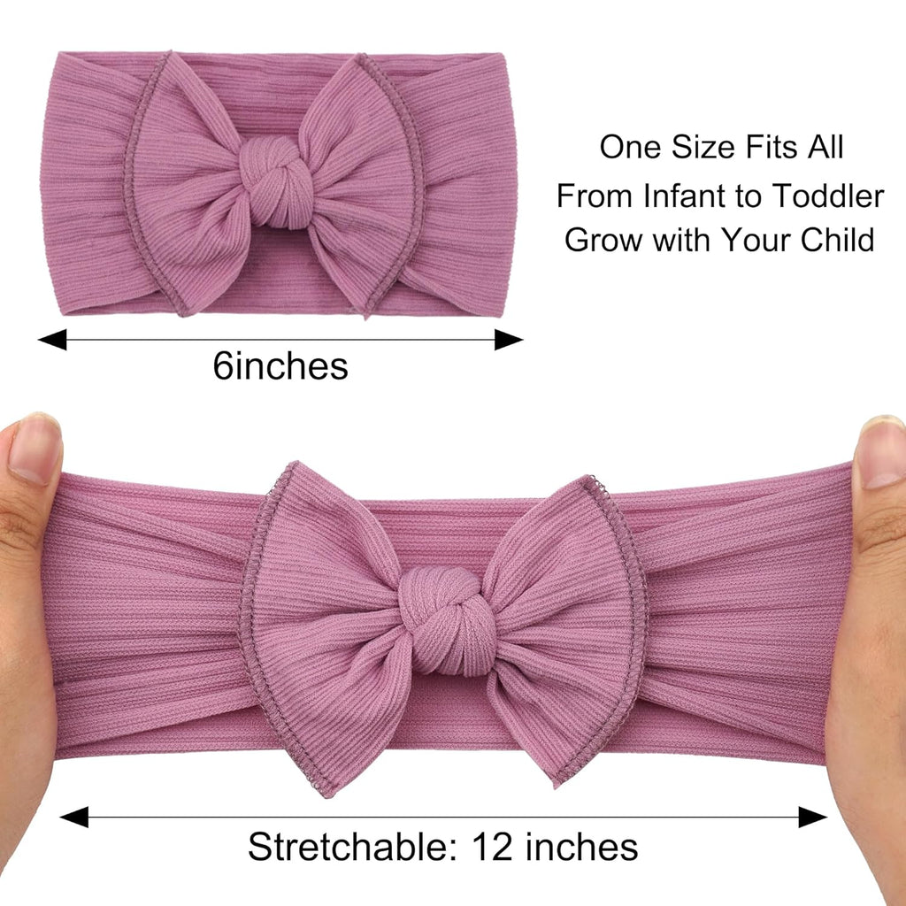 CÉLLOT 10 Colors Super Stretchy Nylon Knot Baby Girl Headbands with Hair Bows – Soft, Elastic Head Wraps for Newborns, Infants, Toddlers & Kids