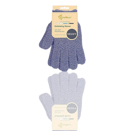 Evridwear Exfoliating Dual Texture Bath Gloves – Deep Exfoliation for Shower, Spa, and Body Scrubs | Promotes Healthy Skin, Stimulates Blood Circulation, & Removes Dead Skin Cells (1 Pair, Heavy Glove)