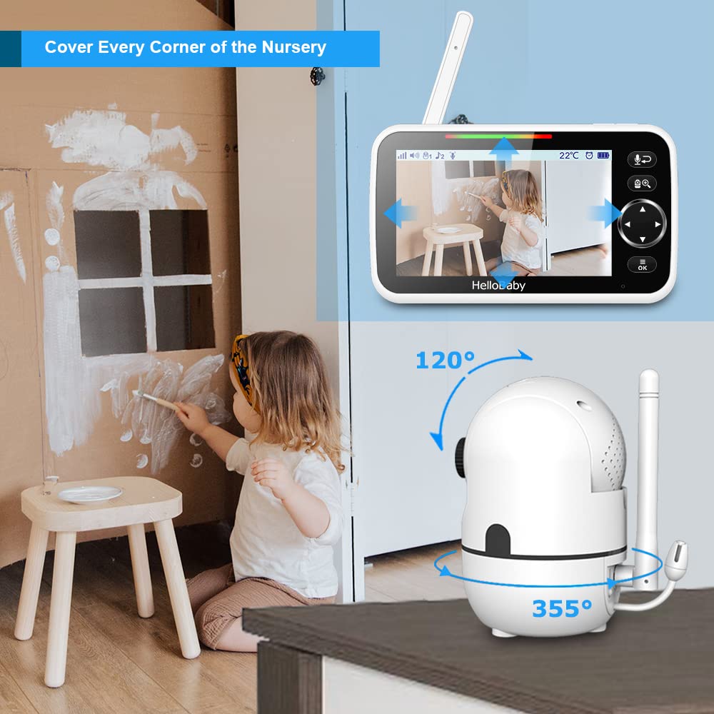 HelloBaby Upgrade 5'' Video Baby Monitor with Camera & Audio – 30-Hour Battery, Night Vision, VOX Mode, 2-Way Talk, 8 Lullabies & 1000ft Range, No WiFi Needed - Ballimart