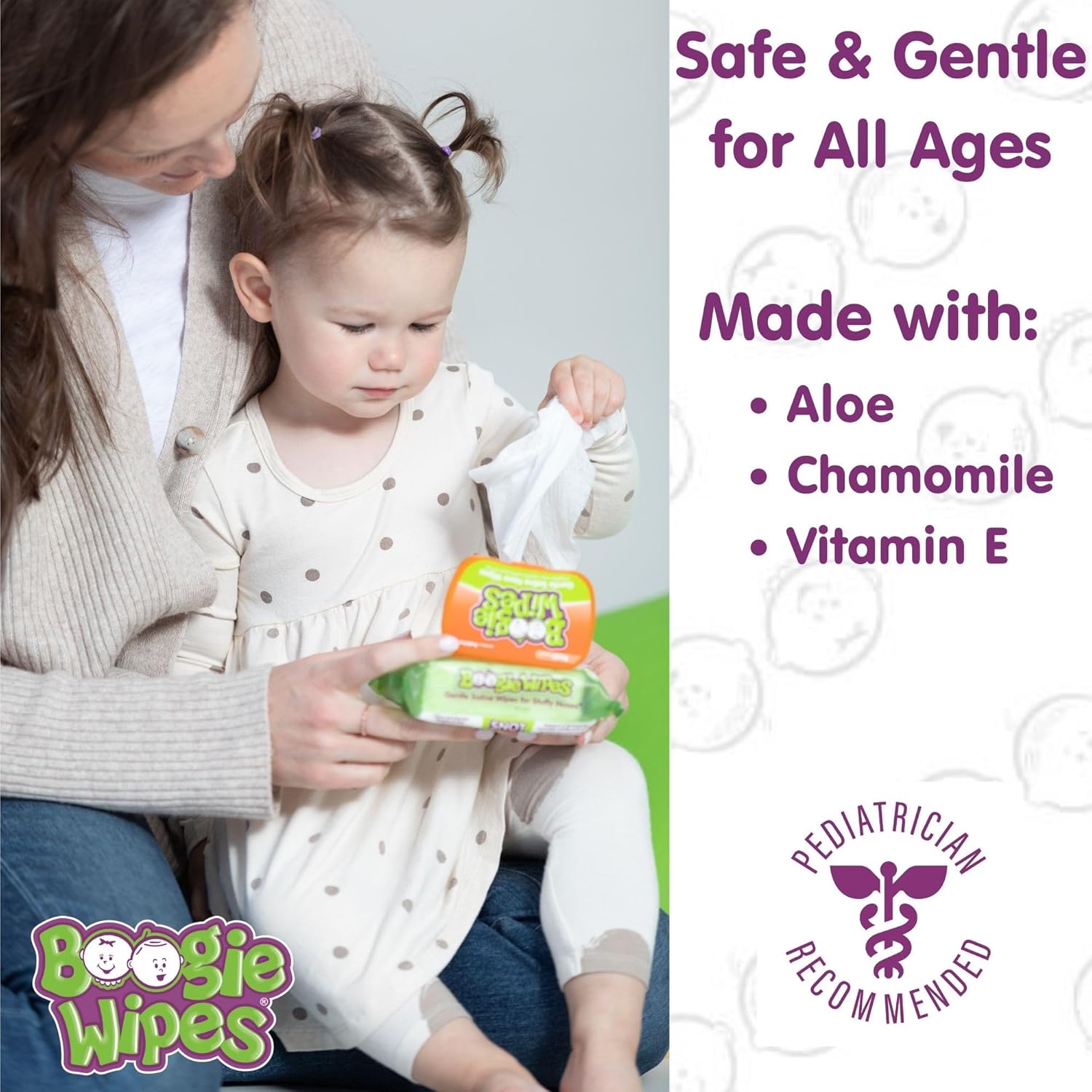 Saline Nose Wipes by Boogie - Baby & Kids Wipes for Face, Hand & Body | Made with Vitamin E, Aloe & Natural Saline | Fresh Scent, 90 Count (FSA/HSA Eligible)