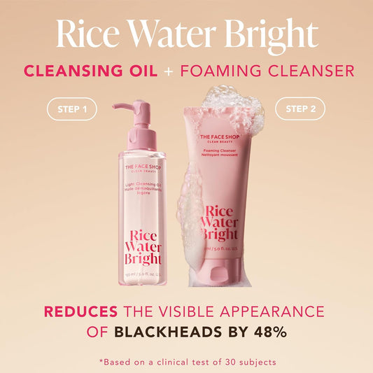 The Face Shop Rice Water Bright Foaming Facial Cleanser with Ceramide – Gentle Hydrating Vegan Face Wash & Makeup Remover
