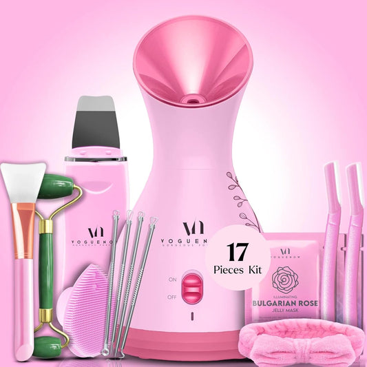 Facial Steamer Spa Kit with 17 Complimentary Skin Care Tools | Face Steamer for Deep Cleaning, Towel Warmer, & Humidifier Mode | Self-Care & Spa Gifts for Women
