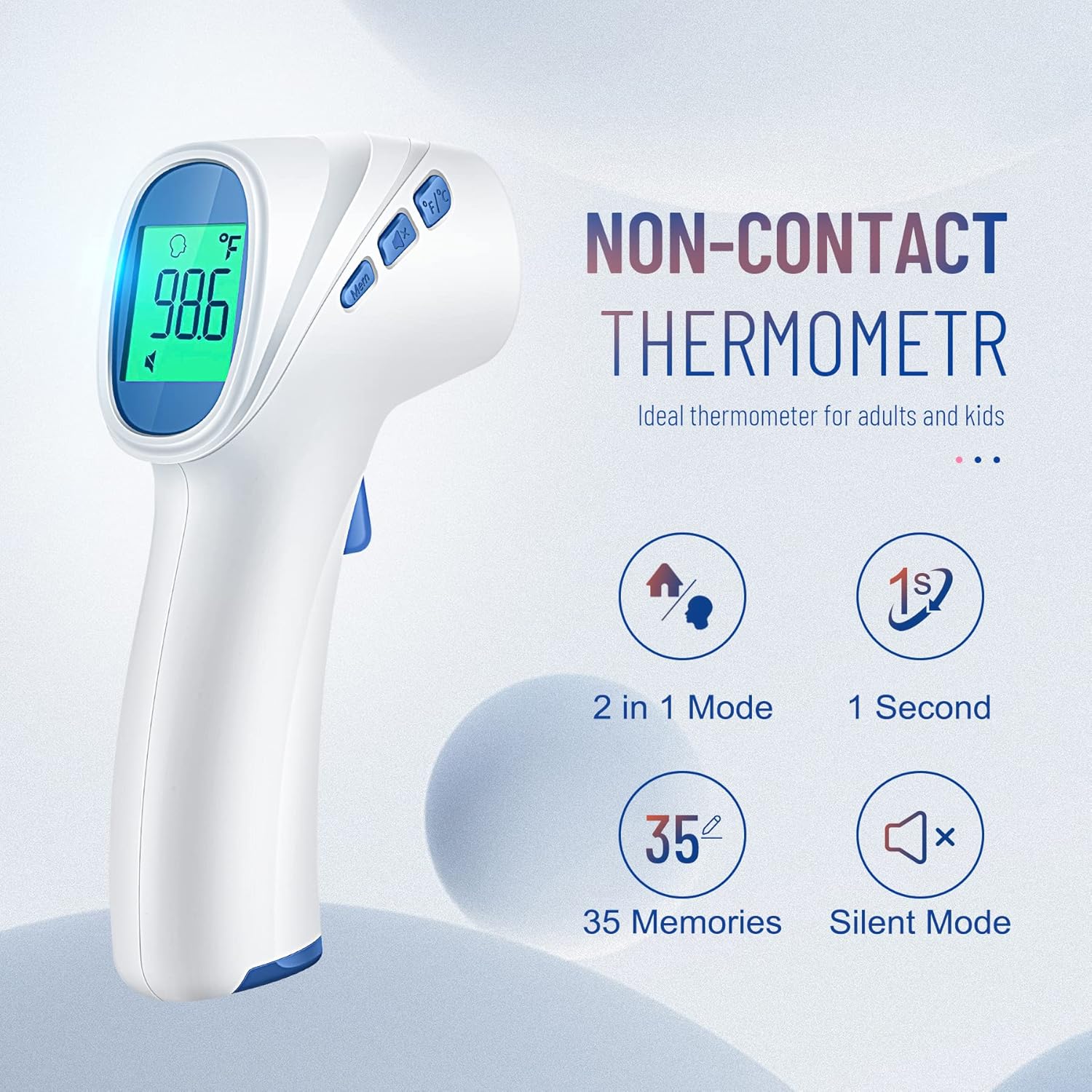 Digital Forehead Thermometer for Adults & Kids - Infrared, No-Contact, Fast & Accurate, Fever Alarm, FSA/HSA Eligible - Ballimart