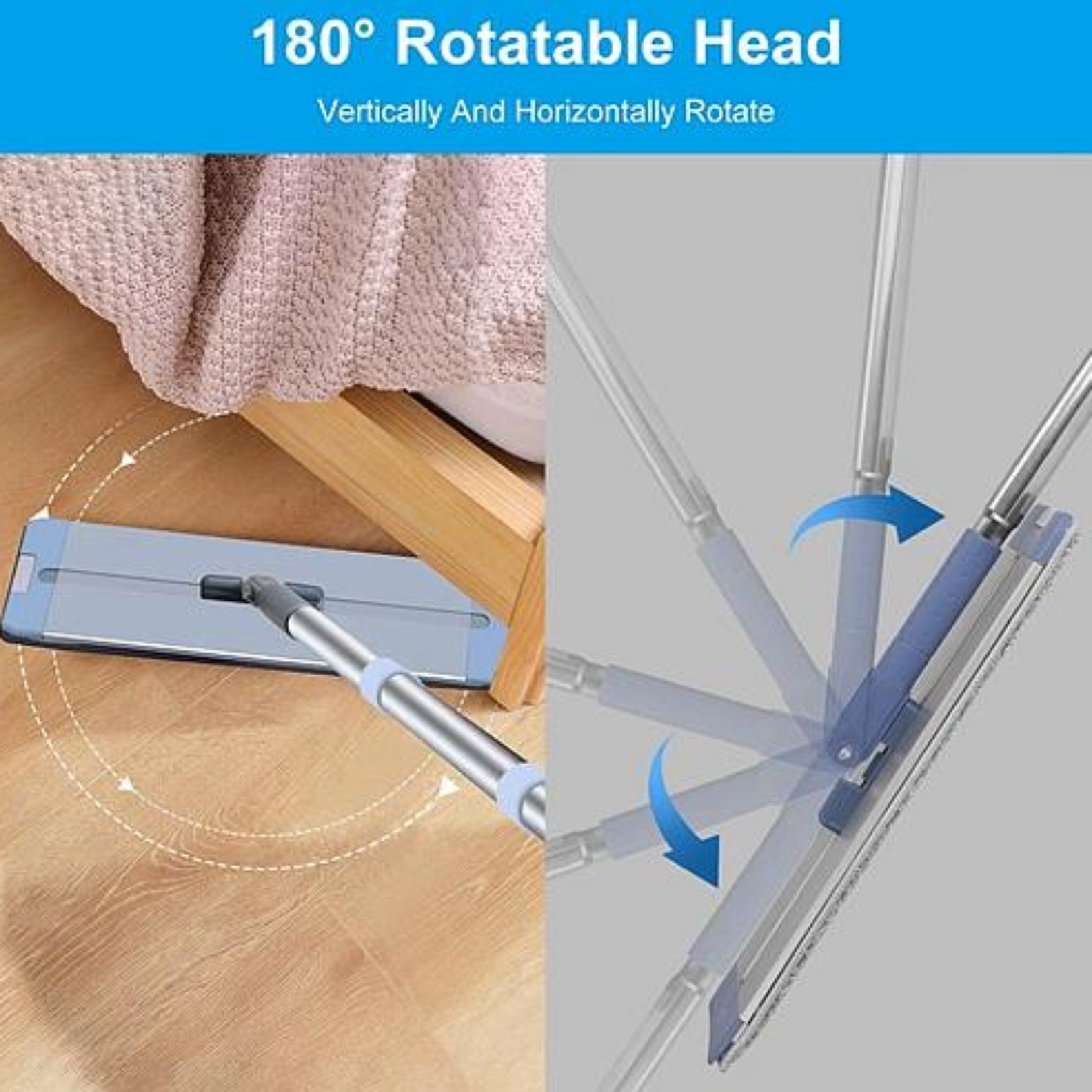 NewHome Mop Bucket with Wringer Set - Flat Floor Mop Clean and Dry Separate Bucket - Ballimart