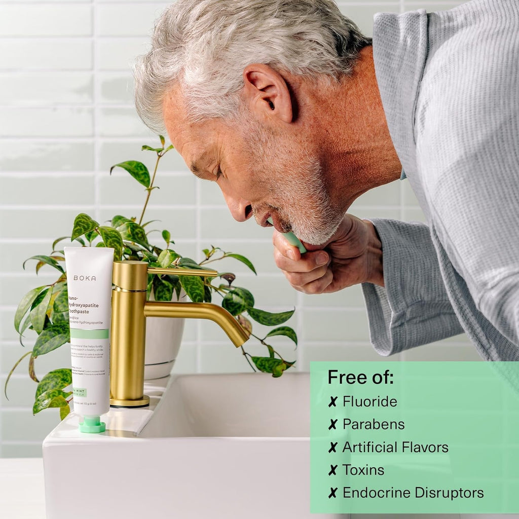 Boka Fluoride-Free Toothpaste | Remineralizing & Whitening with Nano Hydroxyapatite (n-Ha) for Sensitive Teeth - Dentist Recommended, Ela Mint Flavor, 4oz - Ballimart