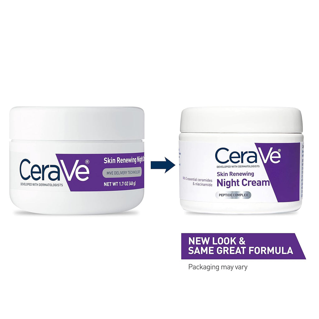 CeraVe Skin Renewing Night Cream | Hydrating & Anti-Aging Moisturizer with Peptides, Niacinamide, & Hyaluronic Acid | Fragrance-Free, 1.7 oz - Ballimart