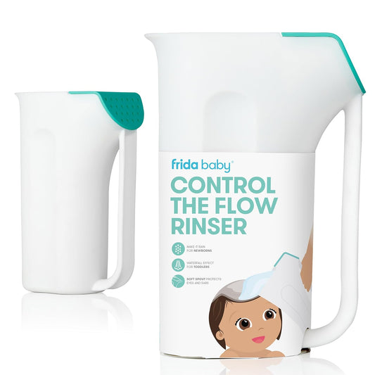 Frida Baby Control The Flow Bath Rinse Cup – Dual Pour Rinser for Hair & Body | Easy Grip Handle & Rain Shower Design | 24oz Baby Bath Essential