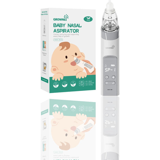 GROWNSY Baby Nasal Aspirator – Electric Nose Sucker with Adjustable Suction, Music & Light, 3 Silicone Tips, USB-C Rechargeable for Newborn Essentials - Ballimart