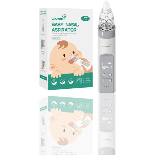 GROWNSY Nasal Aspirator for Baby – Pro Baby Nose Sucker with 3 Soft Silicone Tips, Adjustable Suction, Built-In Music & Light Soothing, USB-C Rechargeable