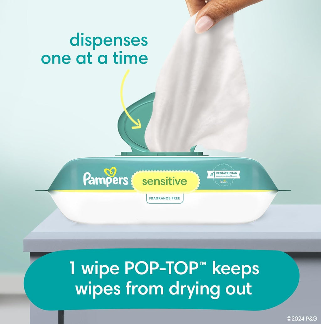 Pampers Sensitive Baby Wipes, Hypoallergenic & Unscented, 6 Flip-Top Packs (504 Wipes Total) - Water-Based & Dermatologist-Approved - Ballimart