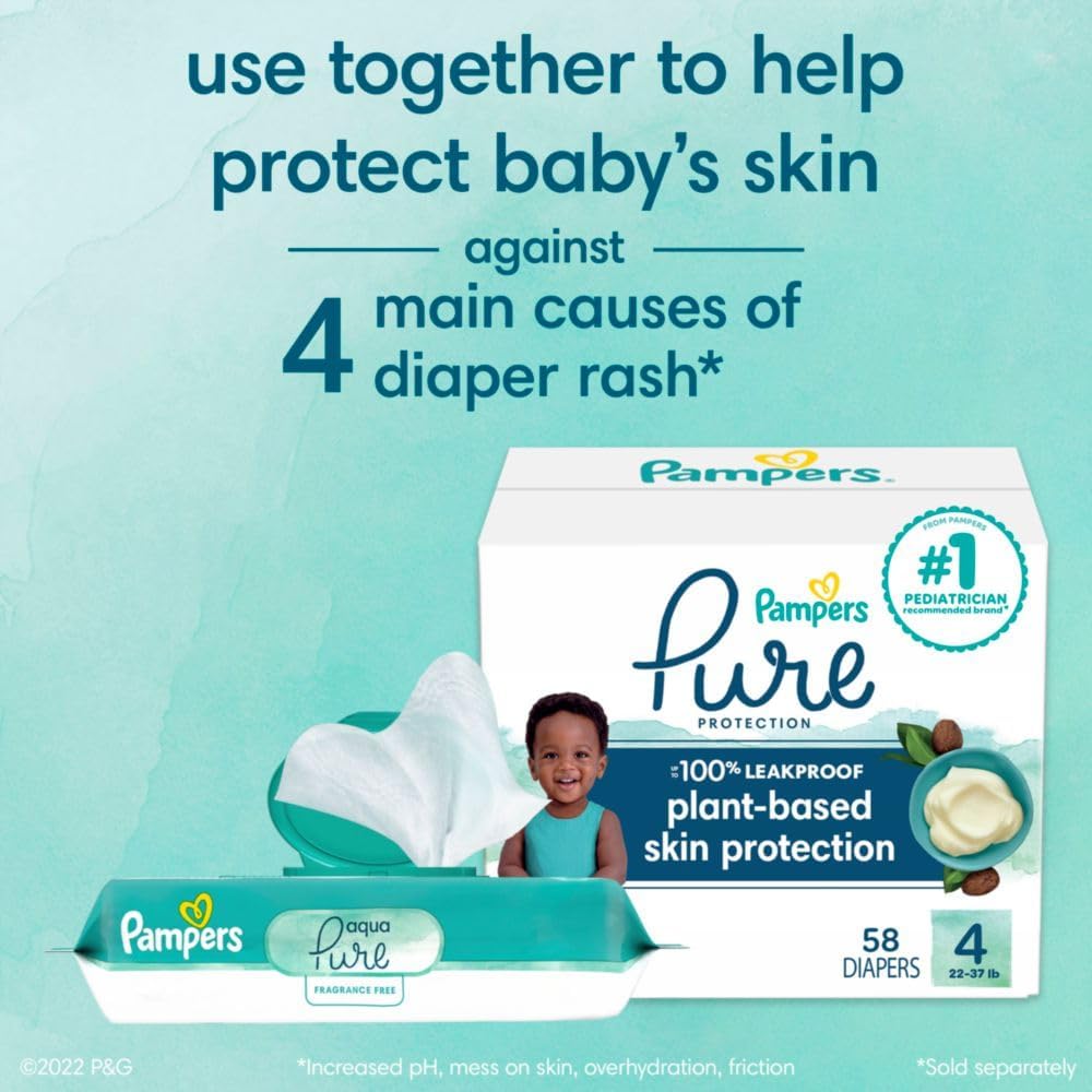 Pampers Aqua Pure Unscented Baby Wipes – Gentle Cleansing with 99% Water, Pop-Top Packet for Easy Use