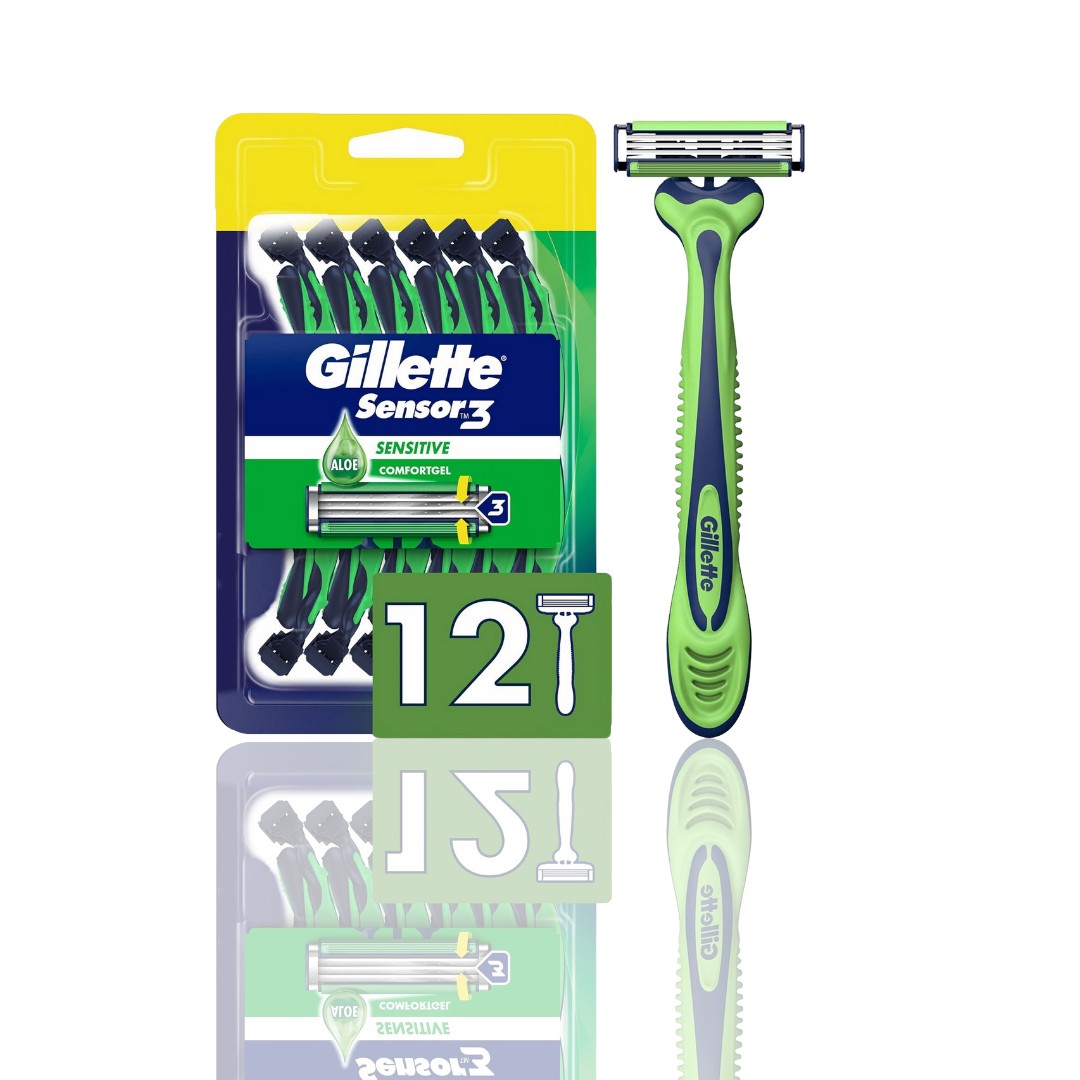 Gillette Sensor3 Sensitive Men's Disposable Razor - 12 Pack | Gentle Shaving with Comfortgel Technology ✨ - Ballimart