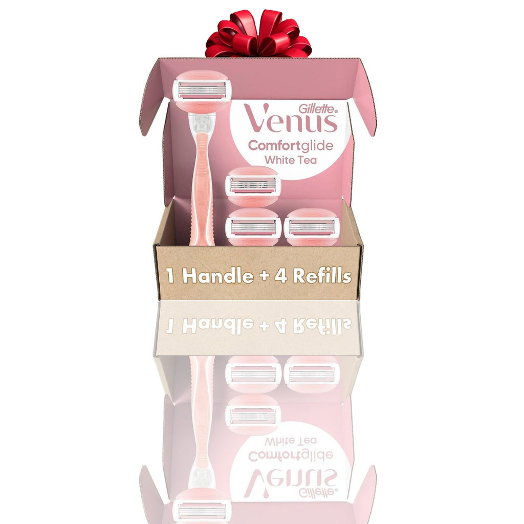 Gillette Venus ComfortGlide Women's Razor, White Tea Scent – 1 Razor Handle + 4 Blade Refills | Holiday Gift Set - Ballimart