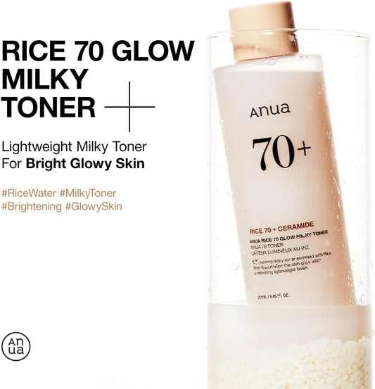 Title: ANUA Rice 70 Glow Milky Toner | Hydrating & Brightening Korean Skin Care with Rice Water, Niacinamide & Ceramides | Non-Comedogenic, Fungal Acne Safe, 250ml