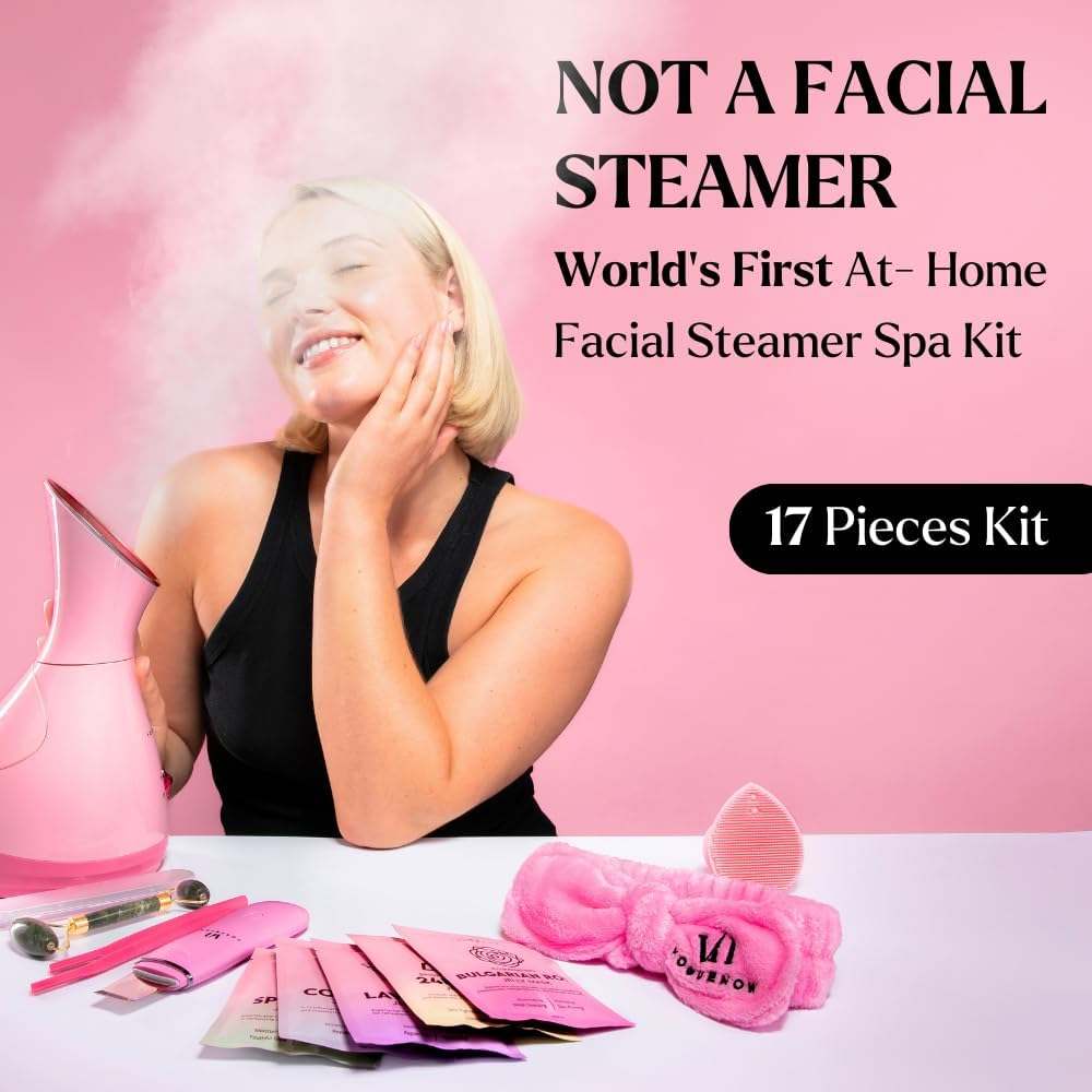 Facial Steamer Spa Kit with 17 Complimentary Skin Care Tools | Face Steamer for Deep Cleaning, Towel Warmer, & Humidifier Mode | Self-Care & Spa Gifts for Women
