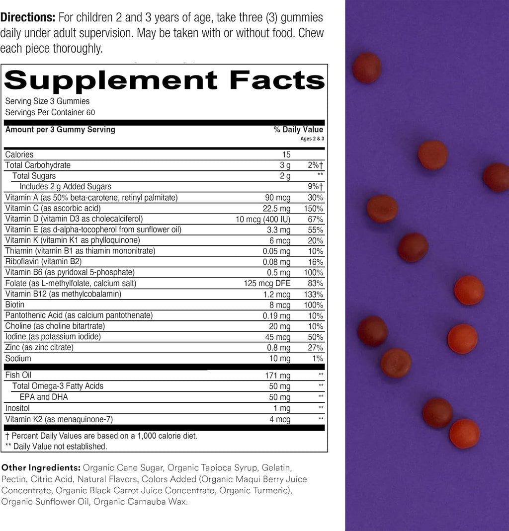 SmartyPants Toddler Multivitamin Gummies | Omega-3 Fish Oil (EPA/DHA), Vitamin D3, B12, B6, Zinc & More | Gluten-Free, 3 Fruit Flavors (180 Count, 60-Day Supply)