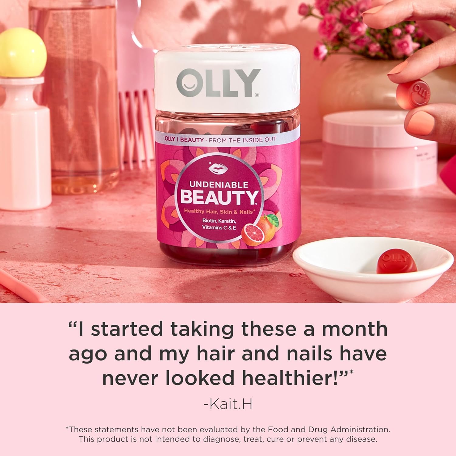 OLLY Undeniable Beauty Gummies – Biotin, Vitamin C & Keratin for Hair, Skin & Nails, 30-Day Supply, Gluten-Free Grapefruit Flavor