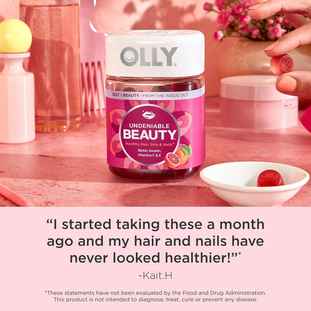 OLLY Undeniable Beauty Gummies – Biotin, Vitamin C & Keratin for Hair, Skin & Nails, 30-Day Supply, Gluten-Free Grapefruit Flavor - Ballimart