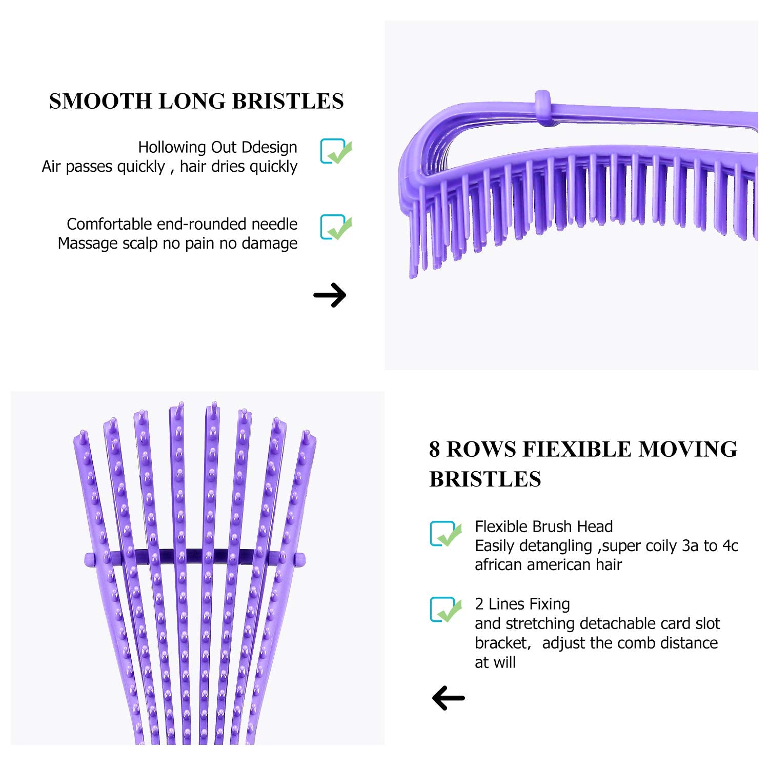 Detangling Hair Brush & Comb Set - For Kinky, Curly, Coily, Wavy Hair Types 3a-4c | Comfortable Grip, Wet & Dry Hair Styling, Purple - Ballimart