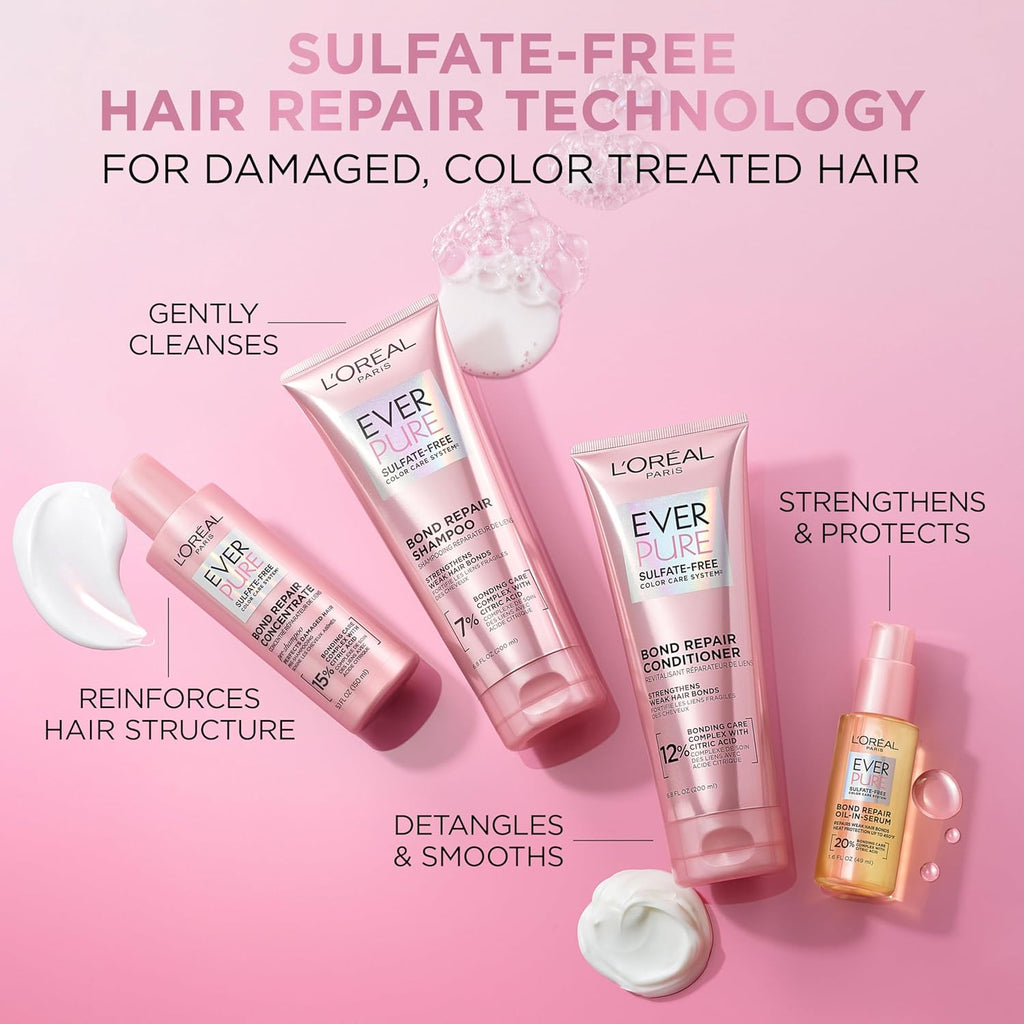 L'Oreal Paris EverPure Sulfate-Free Vegan Hair Care Kit | Bond Repair Shampoo & Conditioner for Strengthening & Repairing Hair Bonds