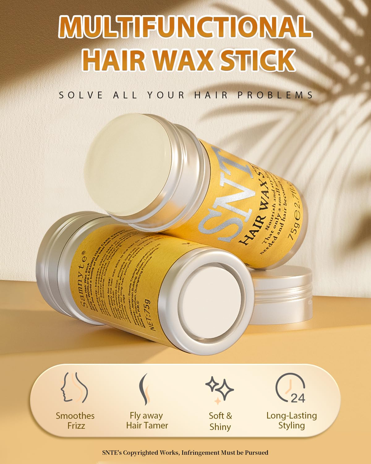 Samnyte Hair Wax Stick | Nourishing Hair Styling Stick for Women & Kids | Tames Flyaways & Frizz | Slick Stick for Buns & Updos, 18 Nutrient Formula - 2.7 Fl Oz