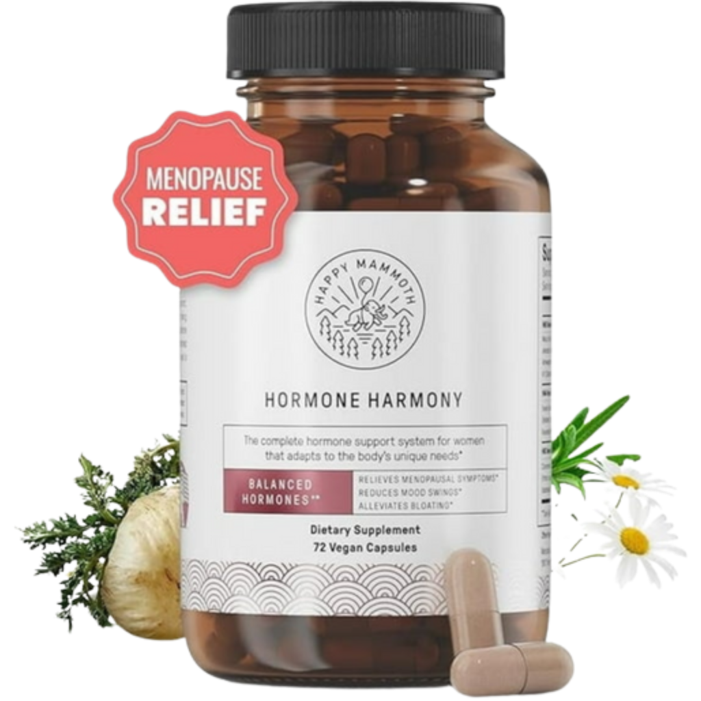 Happy Mammoth Hormone Harmony – Vegan Menopause Support | Hormone Balance, Hot Flash & Mood Relief (72 Capsules)