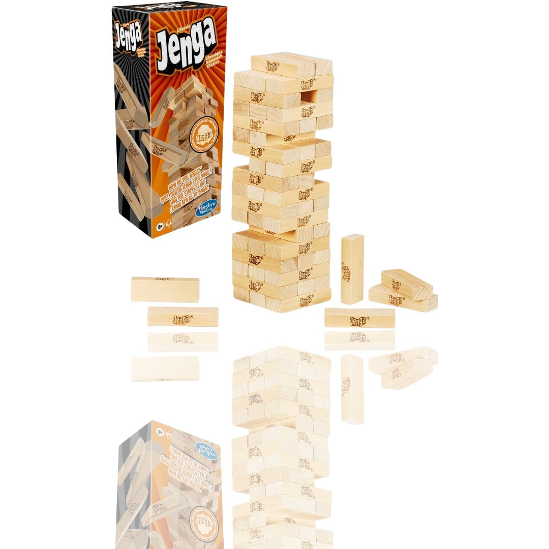 Hasbro Gaming Jenga Classic Game – Genuine Hardwood Stacking Blocks for 1+ Players, Fun Strategy Game for Kids Ages 6 and Up