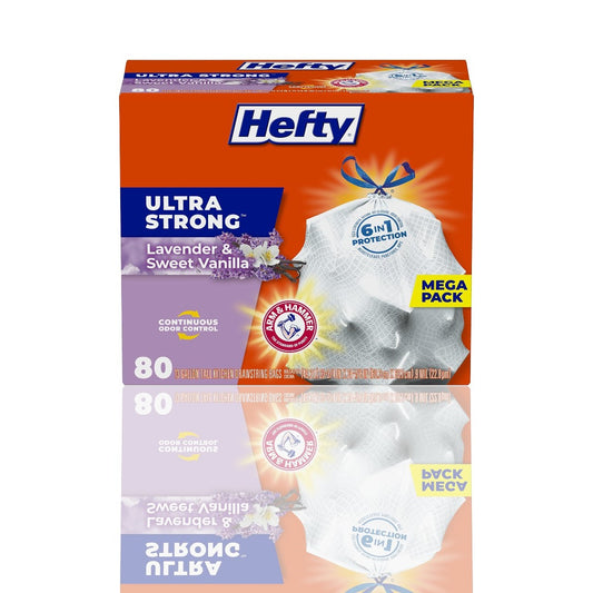 Hefty Ultra Strong Tall Kitchen Trash Bags – Lavender & Sweet Vanilla Scent, 13 Gallon, 80 Count - Ballimart