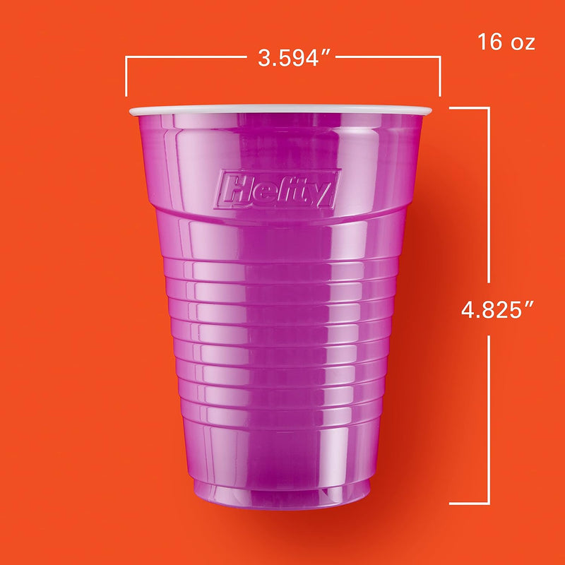 Hefty Party On Disposable Plastic Cups - 16 oz | Assorted Colors & Durable Design
