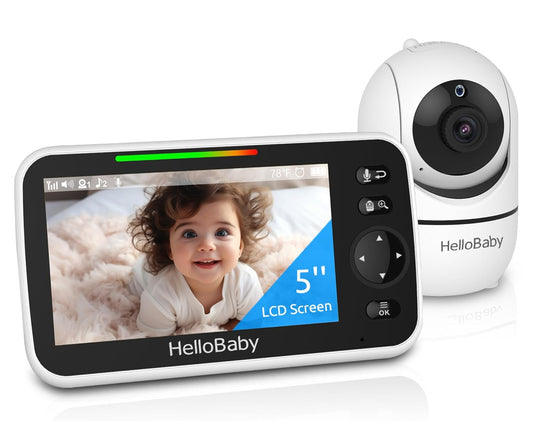 HelloBaby Upgrade 5'' Video Baby Monitor with Camera & Audio – 30-Hour Battery, Night Vision, VOX Mode, 2-Way Talk, 8 Lullabies & 1000ft Range, No WiFi Needed