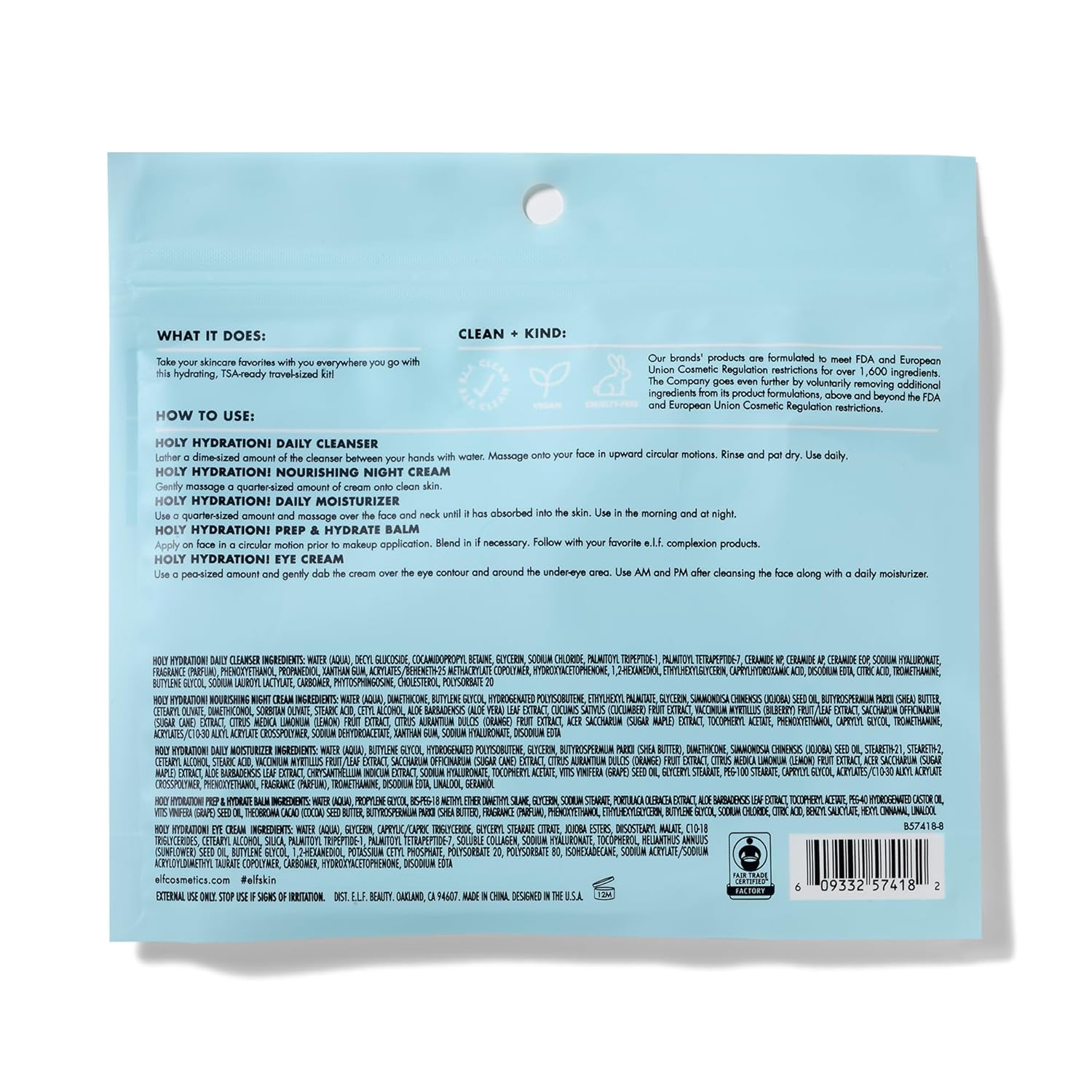 Title e.l.f. SKIN Holy Hydration! Jet Set Hydration Kit | TSA-Approved Skincare Set with Cleanser, Balm, Moisturizer, Eye Cream & Night Cream | Vegan & Cruelty-Free