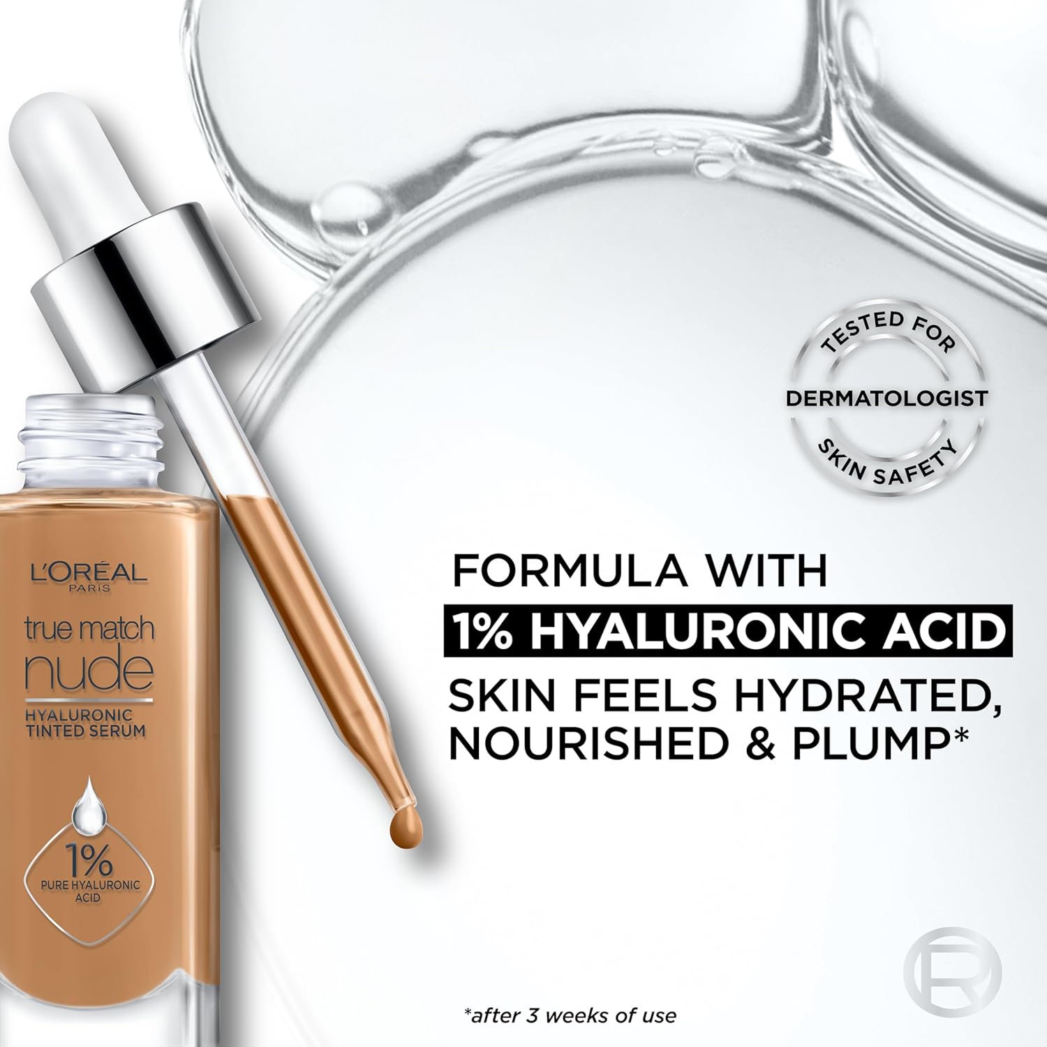 L'Oreal Paris True Match Nude Hyaluronic Tinted Serum Foundation - 1% Hyaluronic Acid, Medium 4-5, 1 fl. oz. | Hydrating, Vegan, Lightweight Coverage