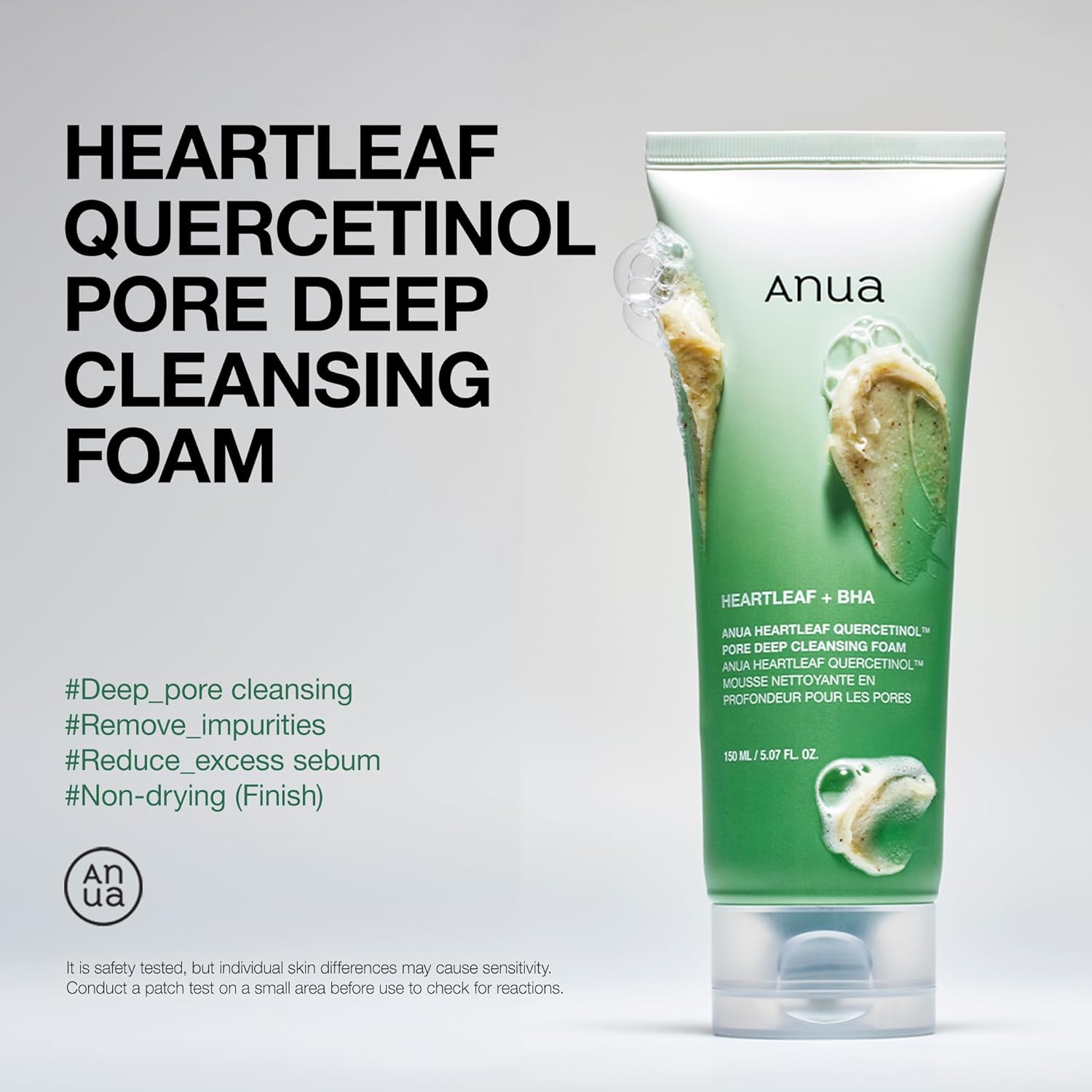 Anua Heartleaf Quercetinol Pore Deep Cleansing Foam | Facial Cleanser with BHA, Hyaluronic Acid, & Glycerin for Double Cleansing | Korean Skincare for Oily & Combination Skin