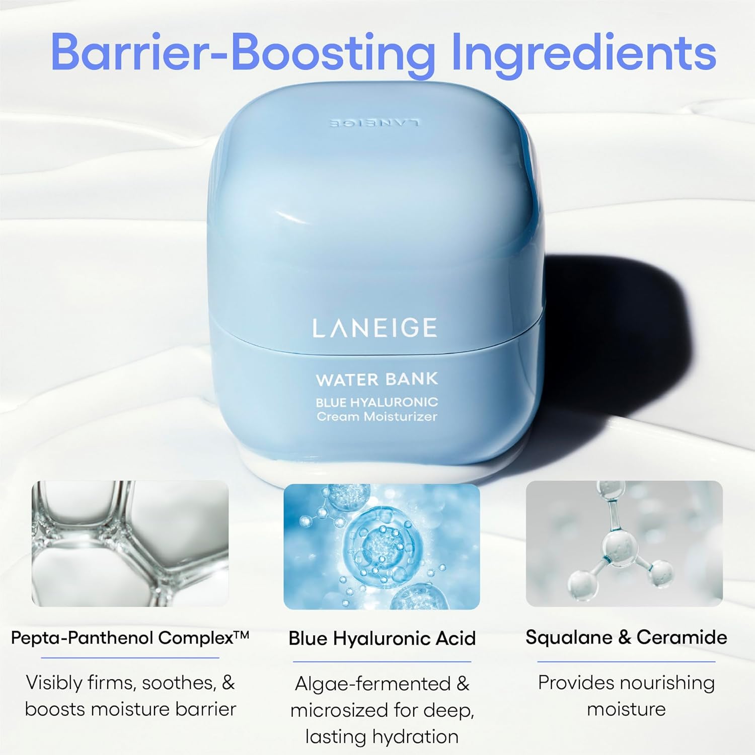 LANEIGE Water Bank Blue Hyaluronic Moisturizer – Barrier-Boosting Cream with Squalane & Ceramide for Lasting Hydration