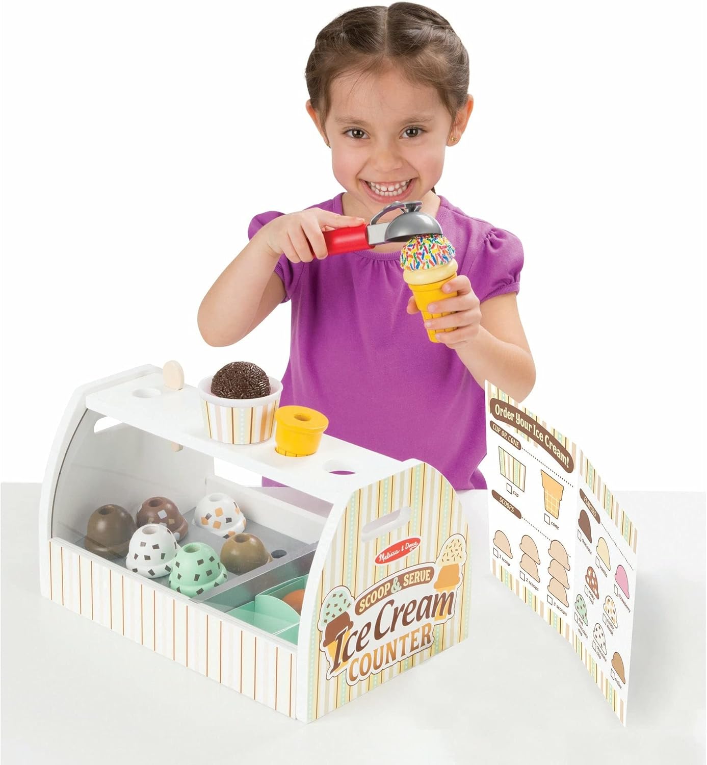 Melissa & Doug Wooden Scoop & Serve Ice Cream Counter (28 pcs) - Ballimart