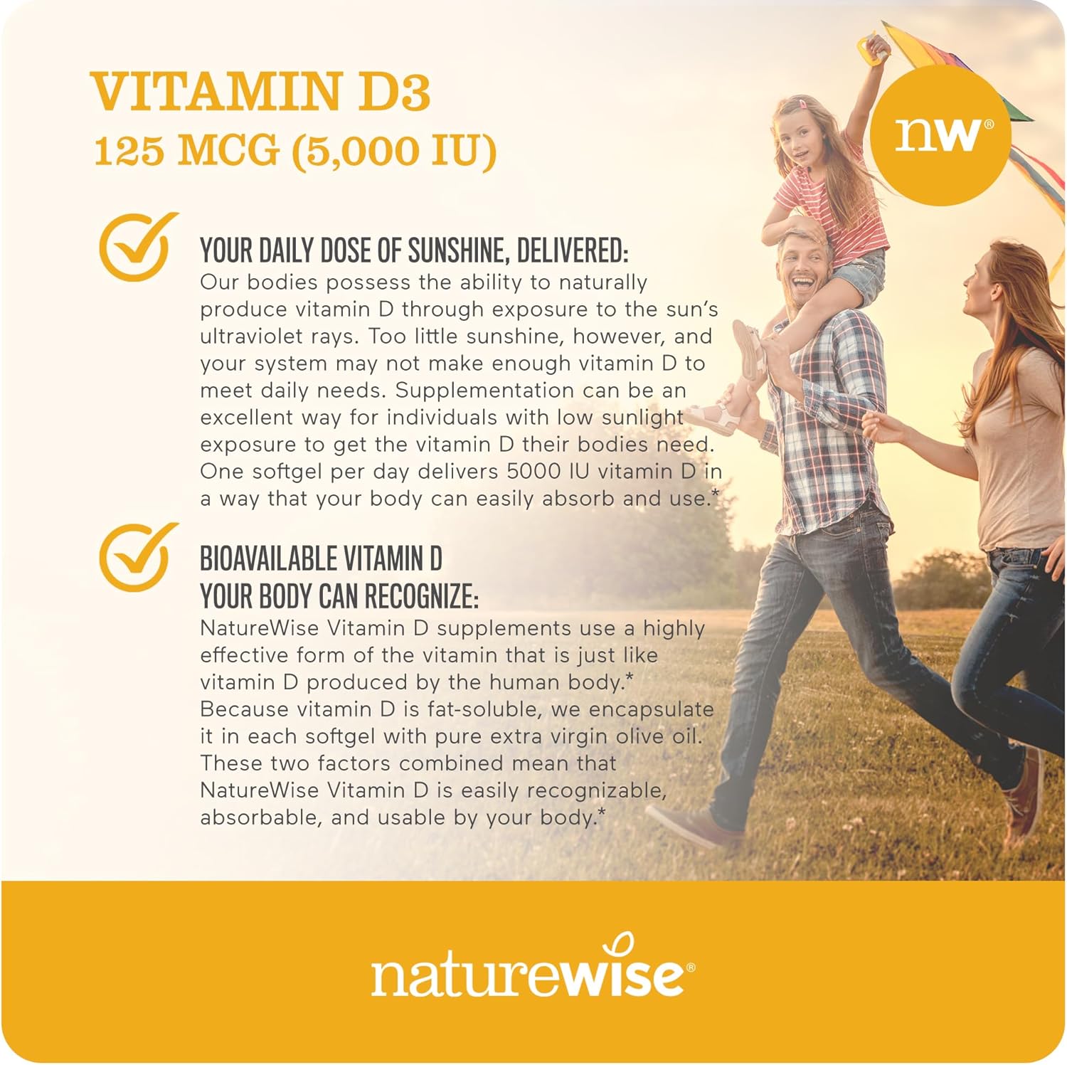 NatureWise Vitamin D3 – Essential Vitamin for Bone & Immune Health, 100% Natural with Organic Olive Oil