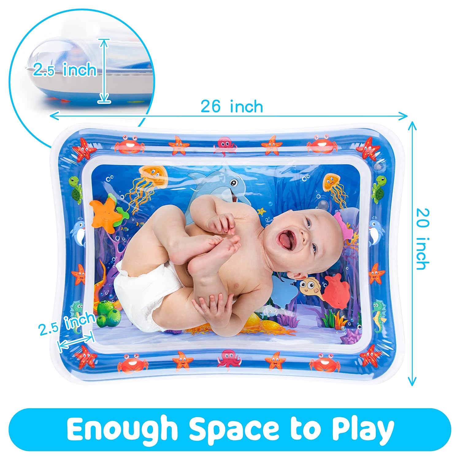 Inflatable Tummy Time Water Play Mat for Babies & Infants | Developmental Baby Toys for 3 to 12 Months | Portable & Sensory Baby Gift