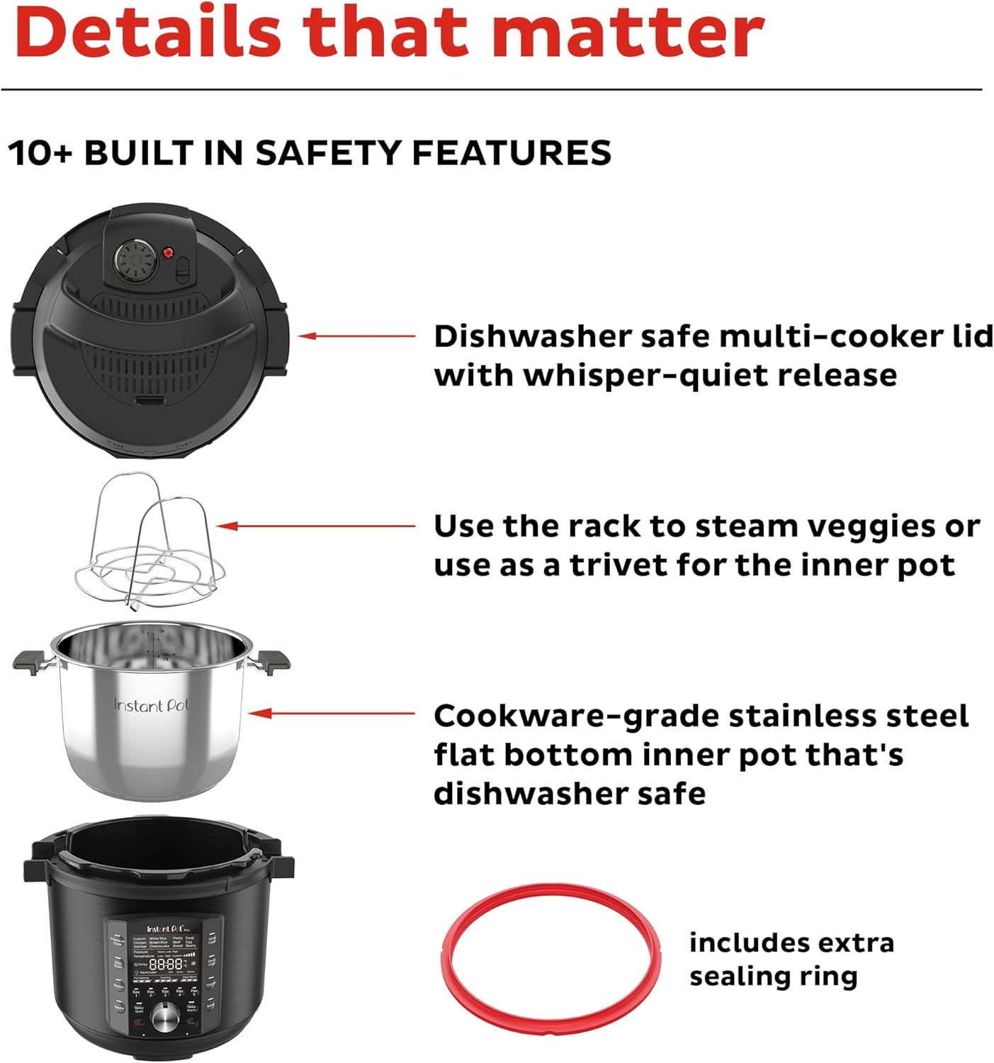 Instant Pot Pro 10-in-1 Pressure Cooker | Slow Cooker, Rice Cooker, Steamer, Sauté, Sous Vide, Yogurt Maker, & More | 6 Quart | Includes 800+ Recipe App | Black