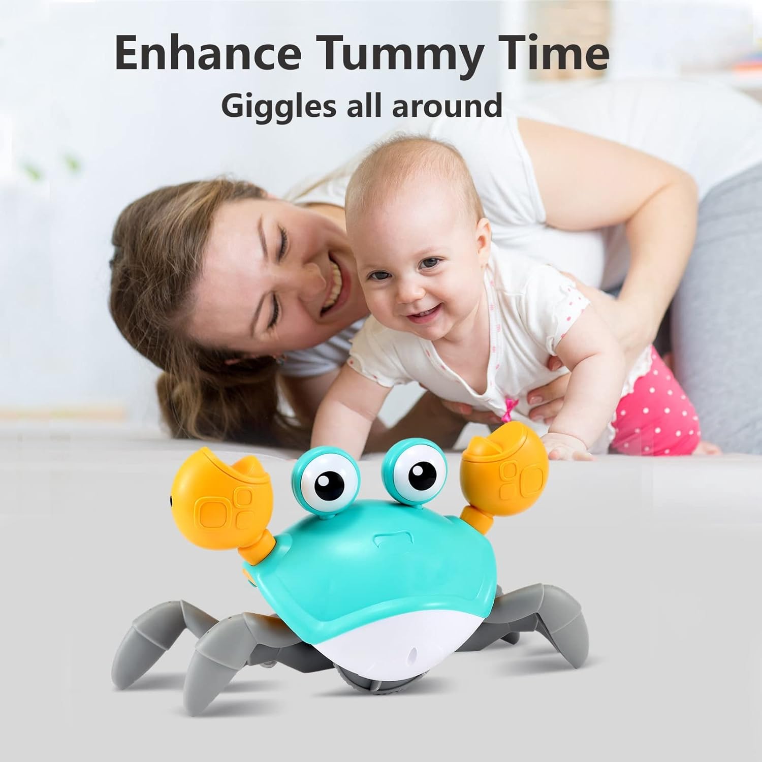 Control Future Crawling Crab Baby Toy – Interactive Tummy Time & Crawling Helper for Infants and Toddlers | Lights, Music, and Obstacle Sensors