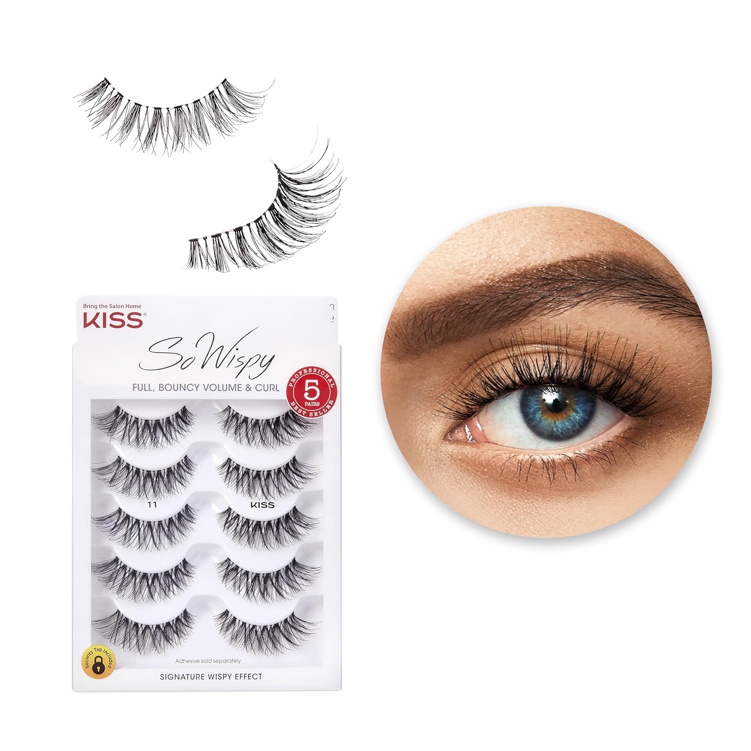 KISS So Wispy False Eyelashes, Style #11, 12 mm | 5-Pair Multipack, Lightweight, Reusable, Contact Lens Friendly, Easy to Apply