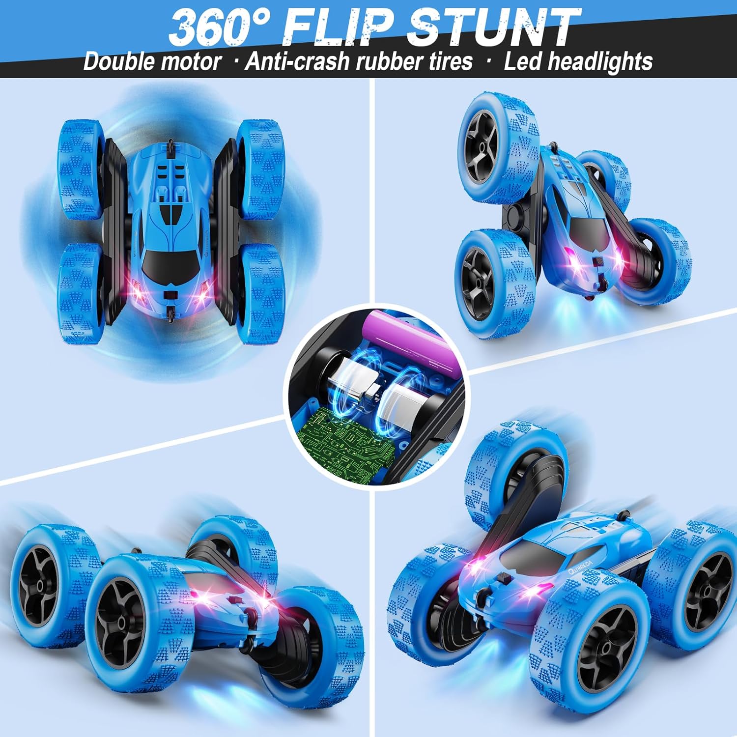 Remote Control Stunt Car for Kids | 4WD RC Car with LED Lights & 360° Flips | Ages 6-12 | Upgraded USB-C Modular Batteries - Ballimart