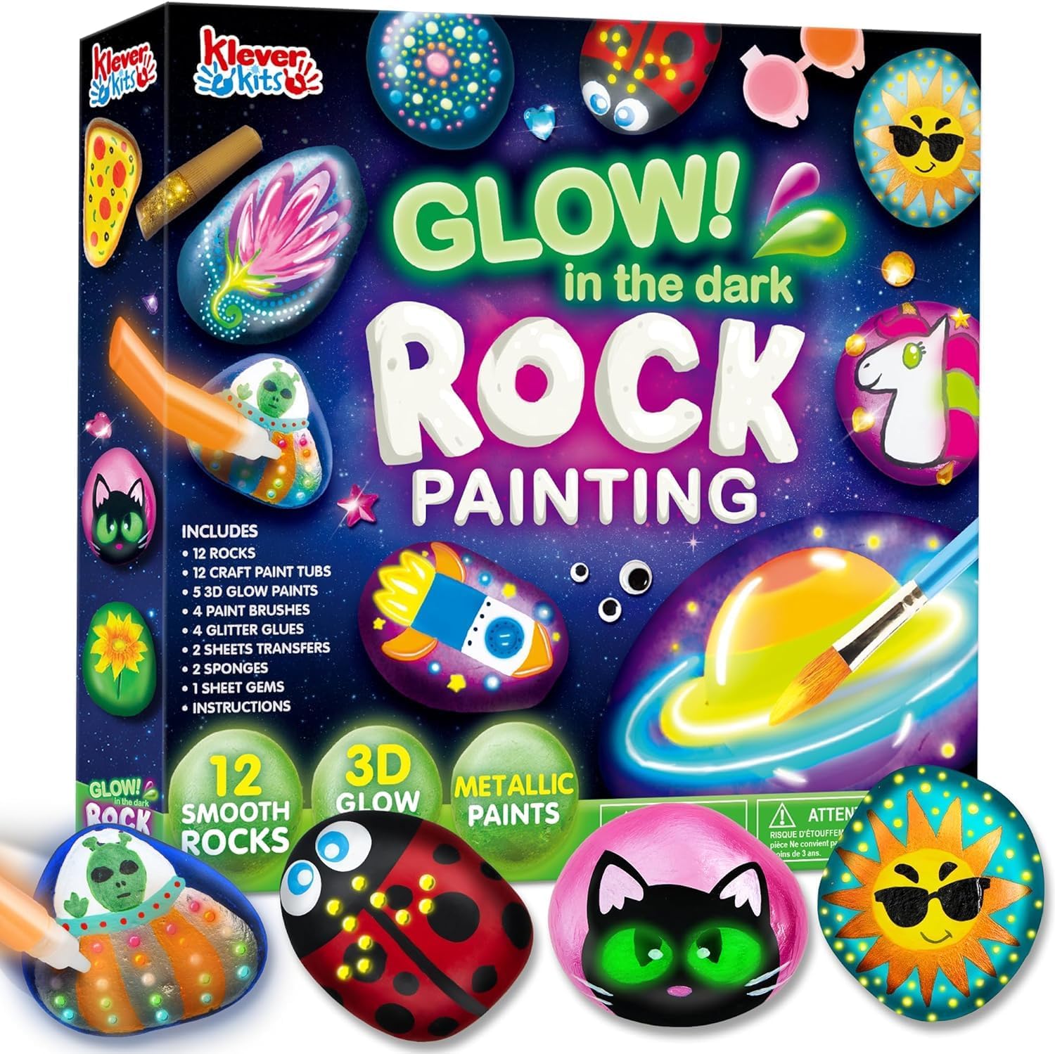 JOYIN Glow-in-the-Dark Rock Painting Kit – Arts & Crafts Set for Kids Ages 6-12 | Creative Painting Supplies for Birthday Gifts, Stocking Stuffers, and Holiday Fun - Ballimart