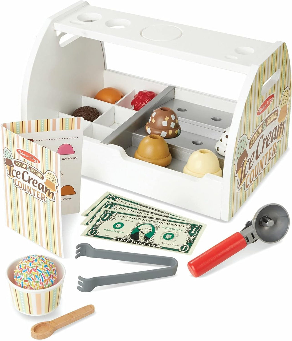 Melissa & Doug Wooden Scoop & Serve Ice Cream Counter (28 pcs) - Ballimart