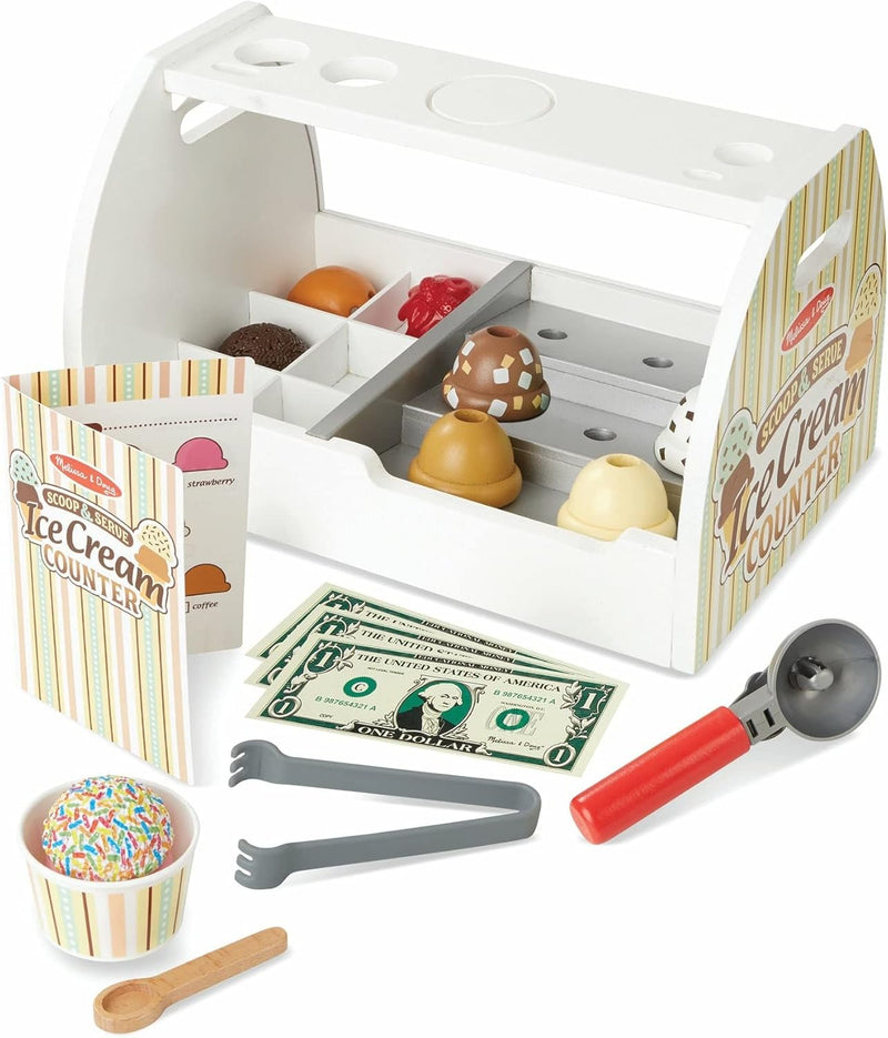 Melissa & Doug Wooden Scoop & Serve Ice Cream Counter (28 pcs)