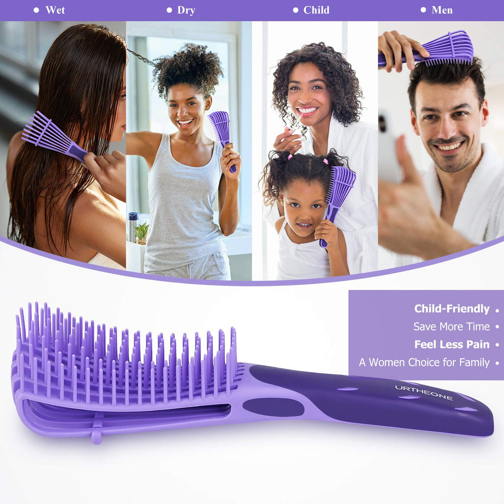 Detangling Hair Brush & Comb Set - For Kinky, Curly, Coily, Wavy Hair Types 3a-4c | Comfortable Grip, Wet & Dry Hair Styling, Purple - Ballimart