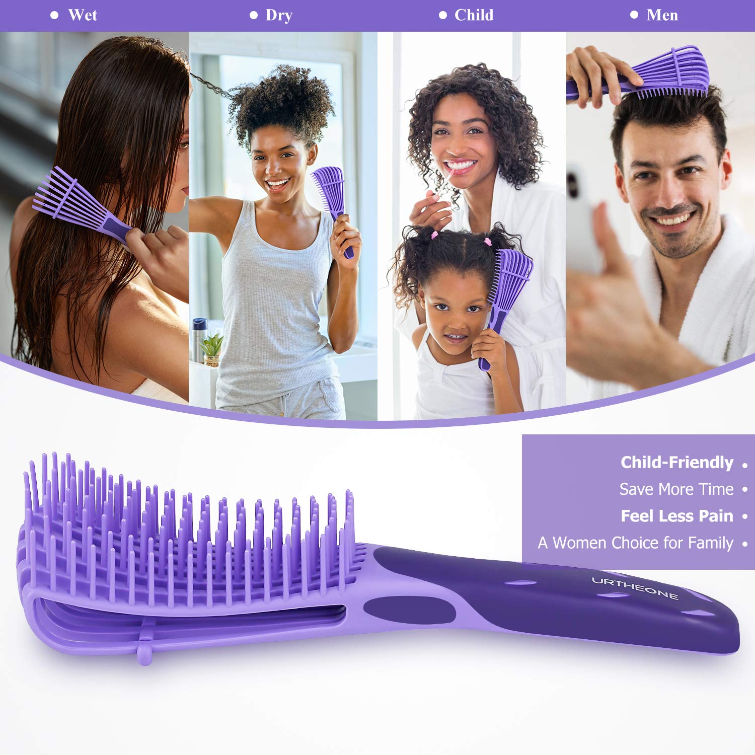 Detangling Hair Brush & Comb Set - For Kinky, Curly, Coily, Wavy Hair Types 3a-4c | Comfortable Grip, Wet & Dry Hair Styling, Purple - Ballimart